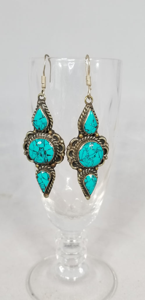 Turquoise and Silver Drop Earring - Aimeescloset.com
