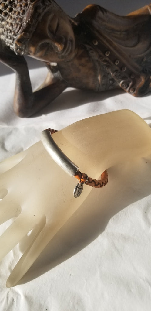 Braided Leather,Aluminum Bracelet With Magnetic Clasp - Aimeescloset.com