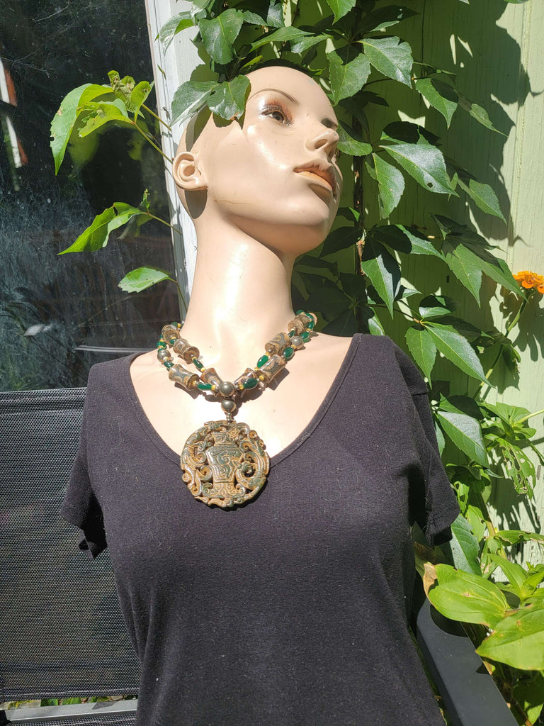 Double Strand  Jadeite Pendant Necklace - Aimeescloset.com