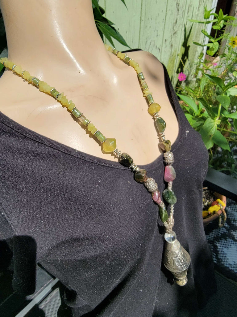 Antique Tourmaline Beads Pendant Necklace - Aimeescloset.com