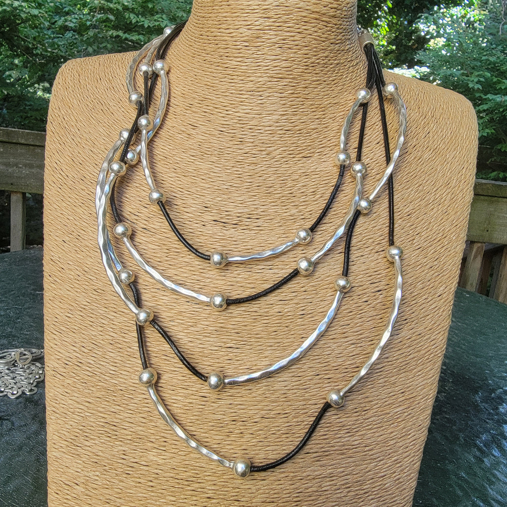 Artful Pewter and Leather Necklace - Aimeescloset.com