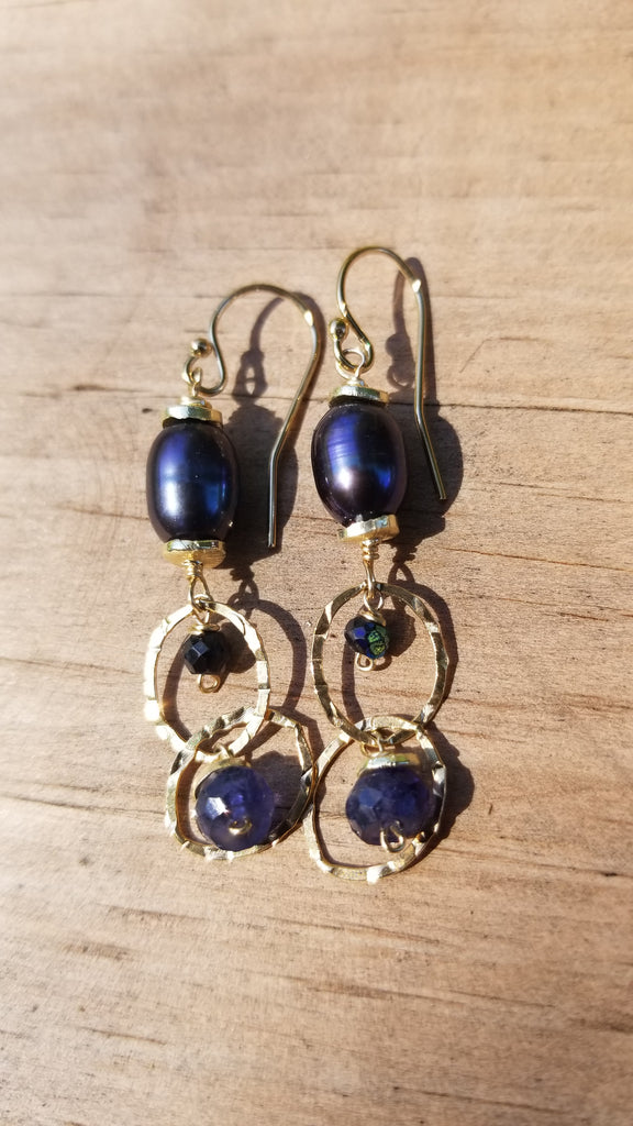 Grey Pearl and Swarovski crystal Gold Fill Earrings - Aimeescloset.com