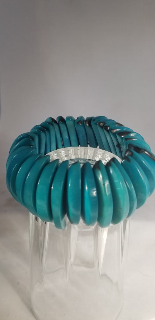 Turquoise Tagua Nut Stretch Bracelet - Aimeescloset.com