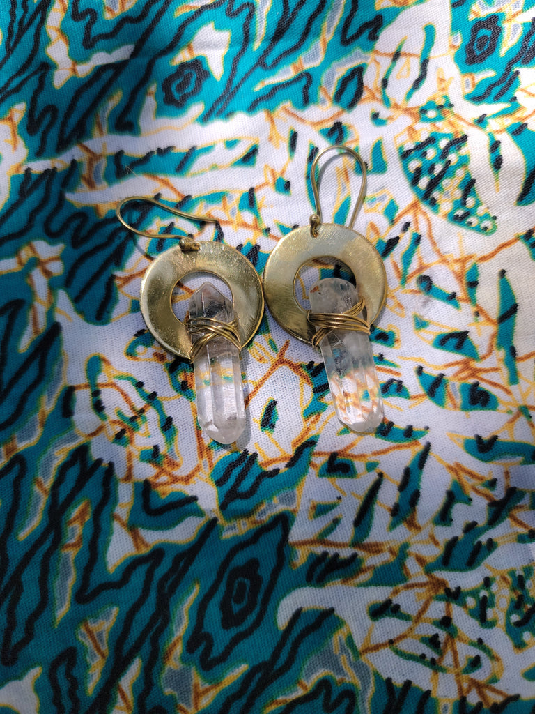 Brass And Crystal Earrings - Aimeescloset.com