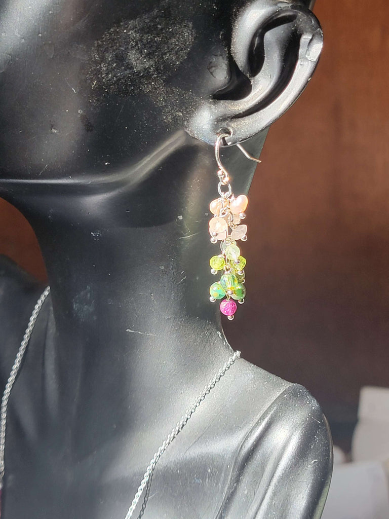 Pearl, Peridot  Cluster Earrings - Aimeescloset.com